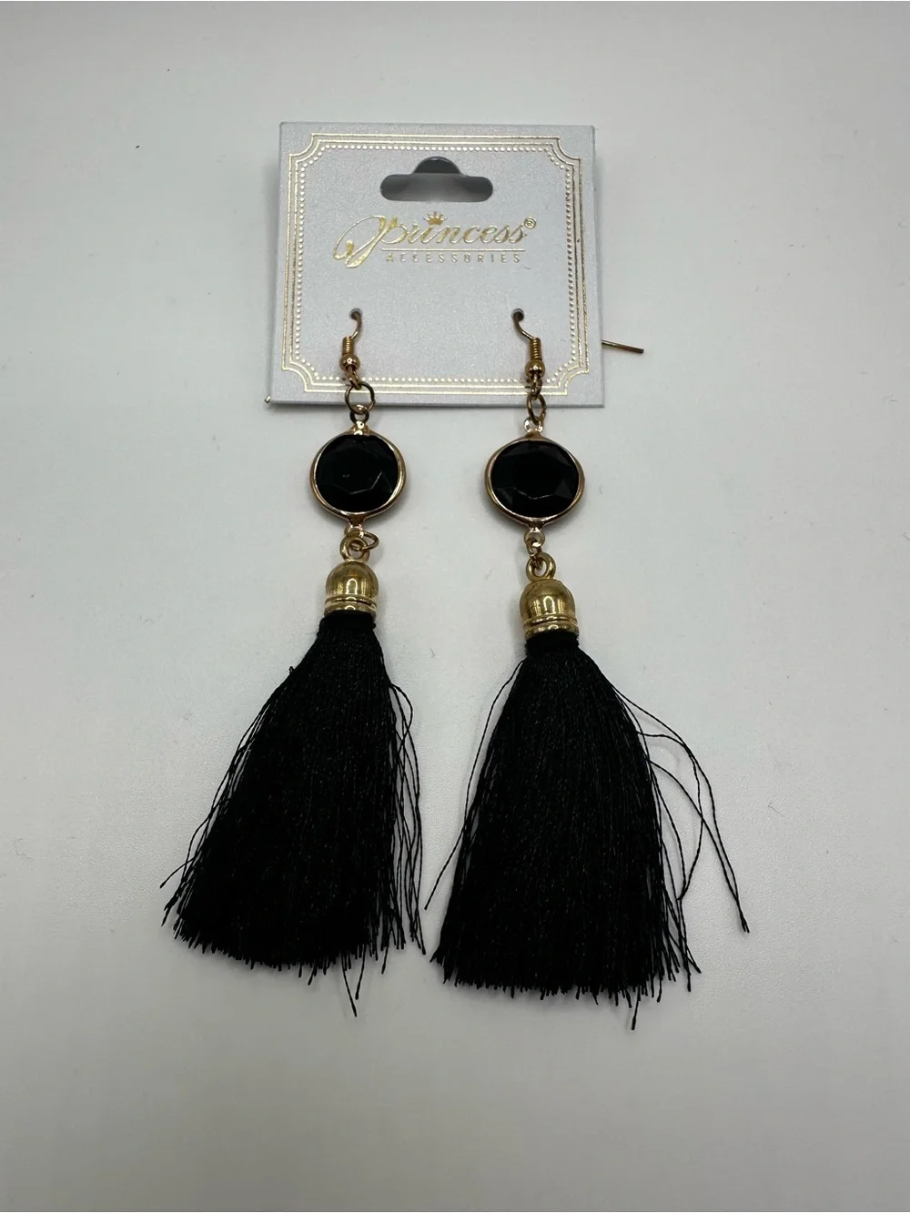 Black Tassel Drop Earrings - Gold Accents Casusl Everyday Fashion Earrings